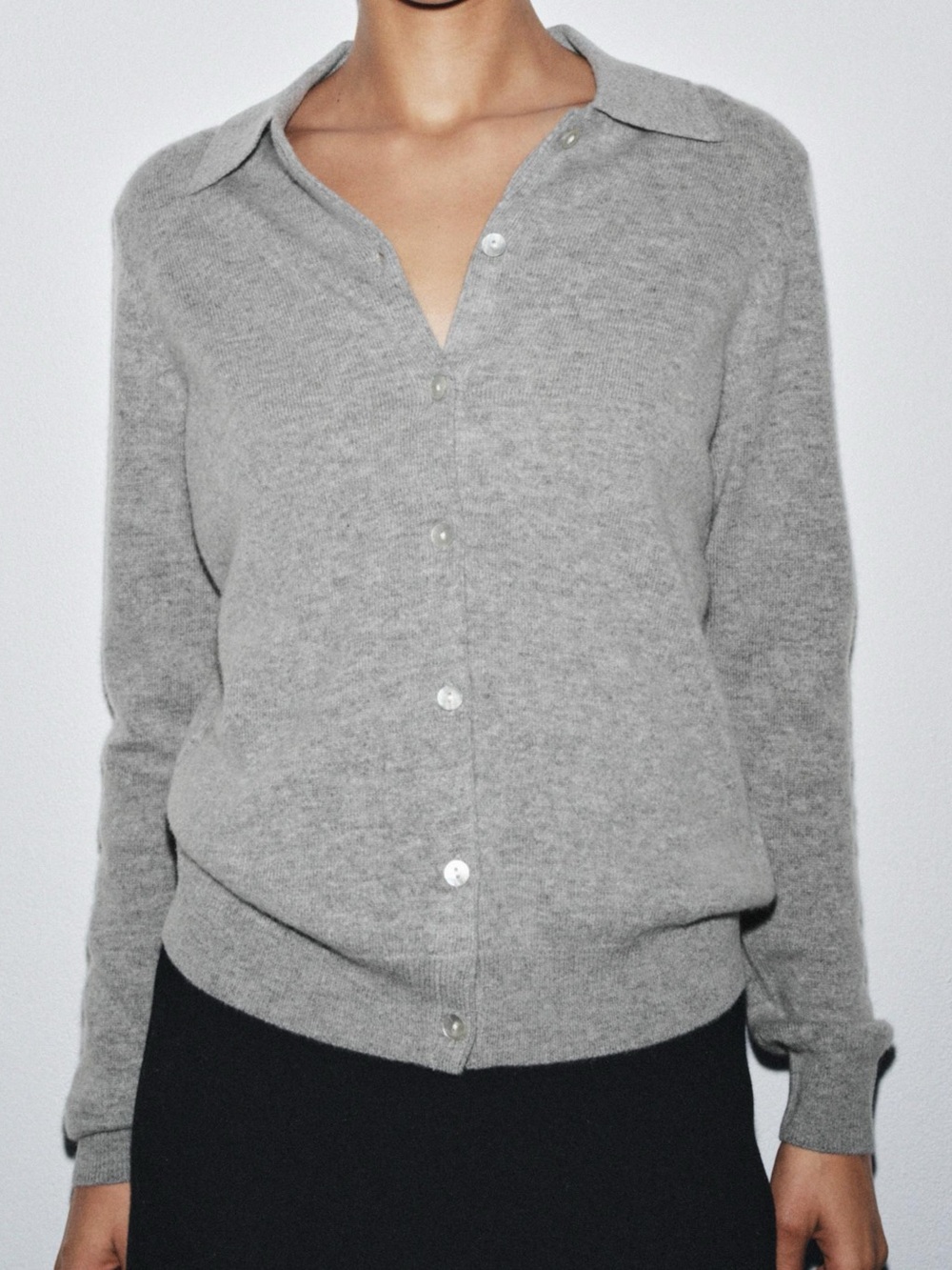 Zara Wool Cashmere Polo Cardigan Light Grey Small
